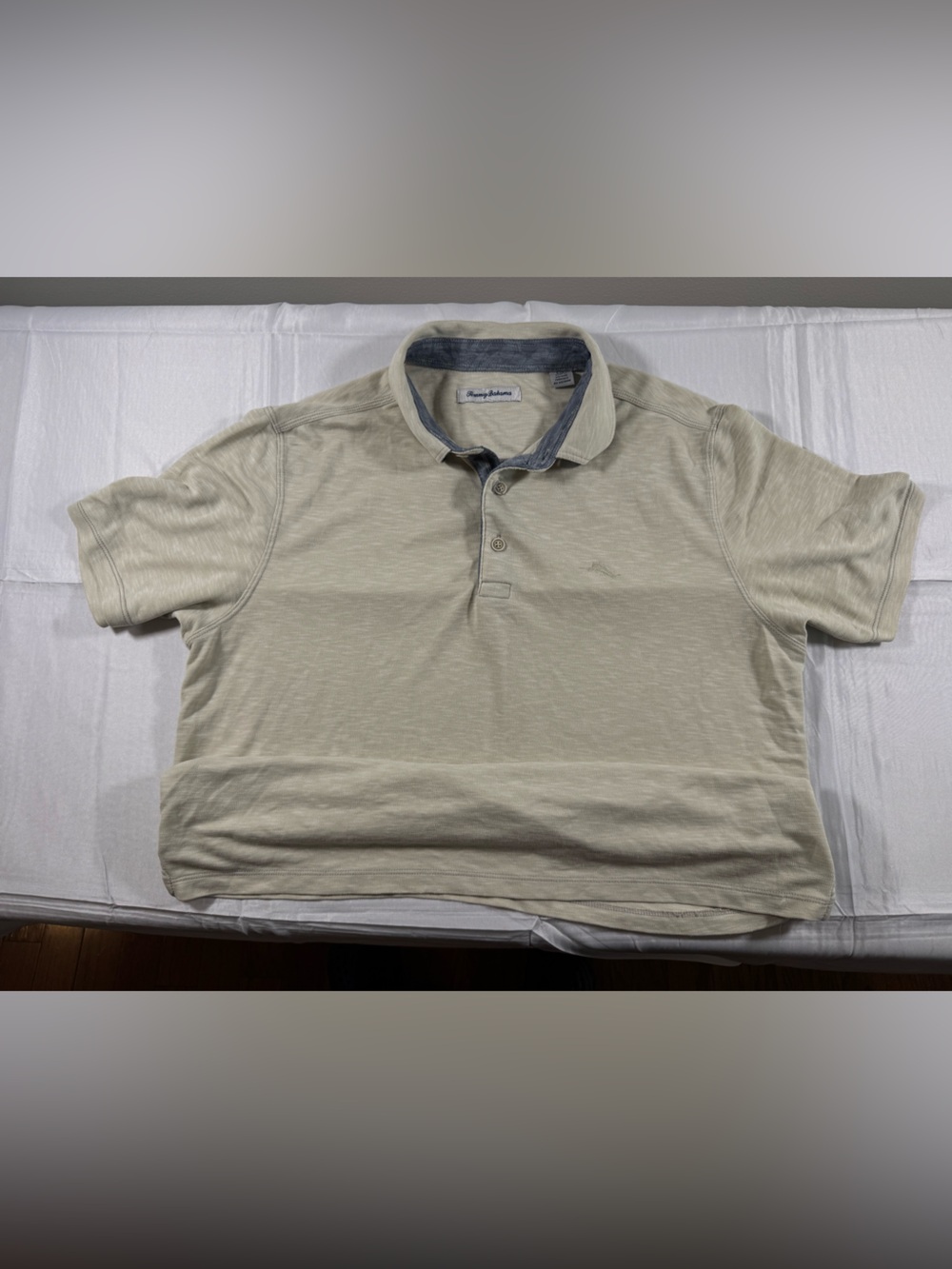 Tommy Bahama Men's Light Beige Polo with Contrast Collar